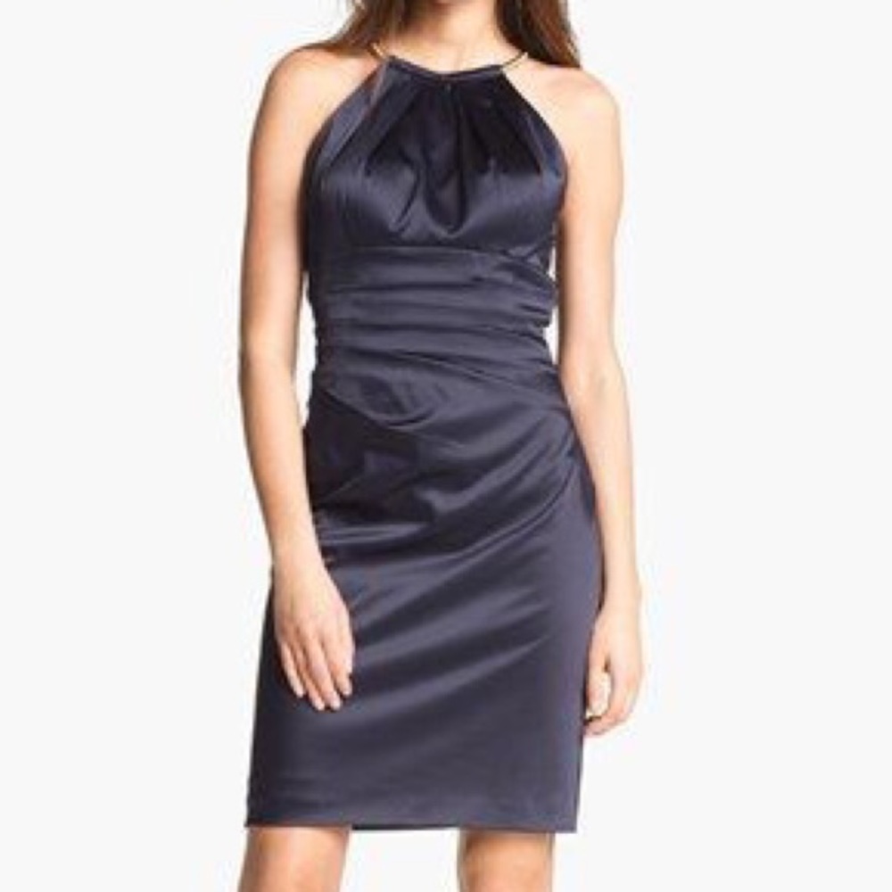 Eliza J Navy Stretch Satin Cocktail Dress, size 8